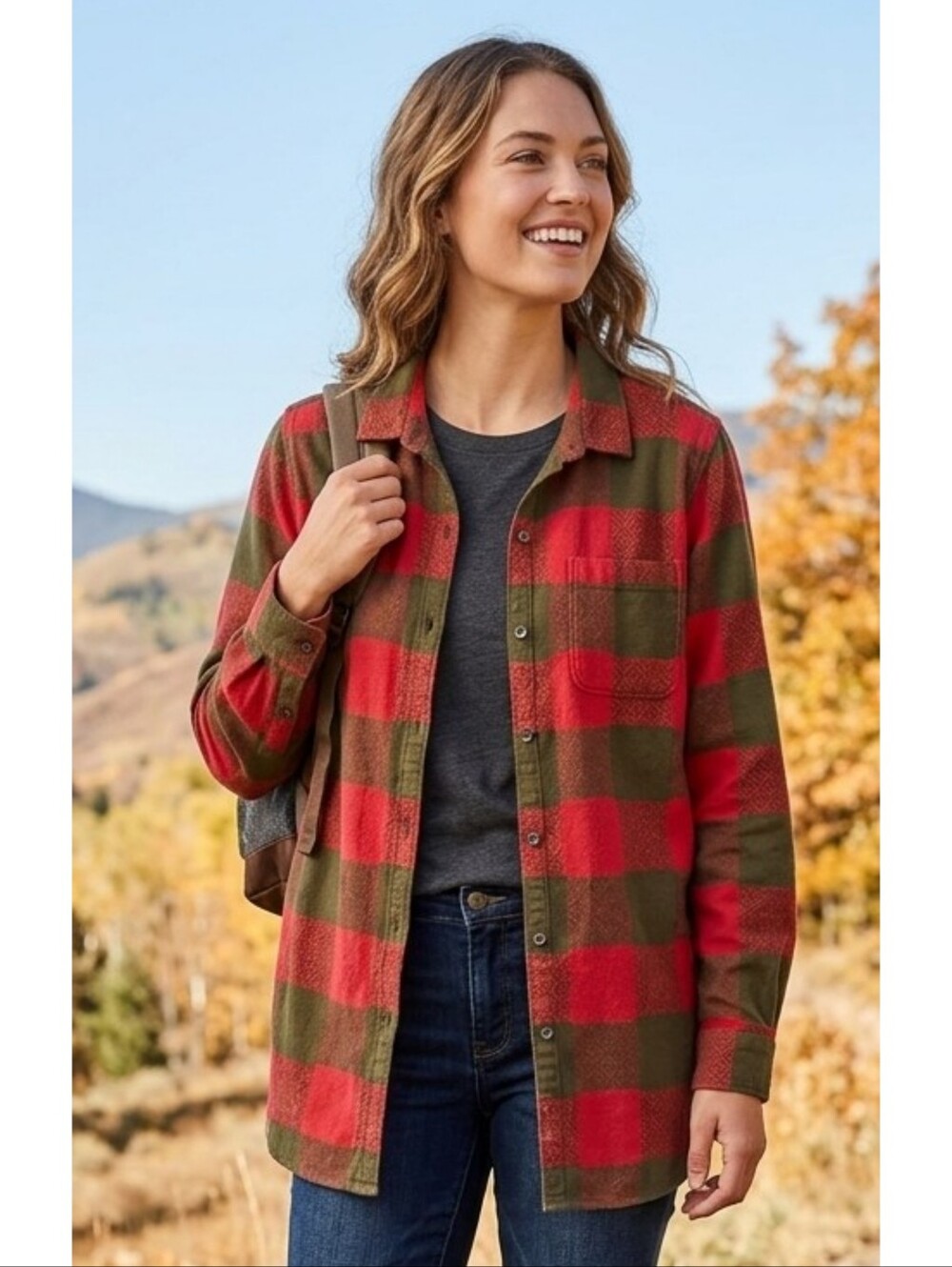Woolrich Flannel Button Down Shirt Red & Olive Green Buffalo Plaid Size L
